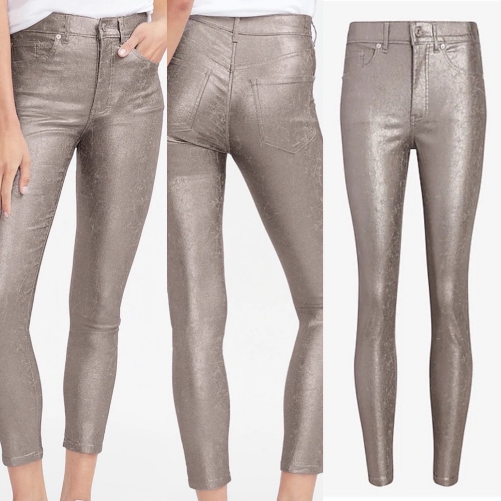 Express NWT High Rise Skinny Metallic Silver Jeans 14 SHORT